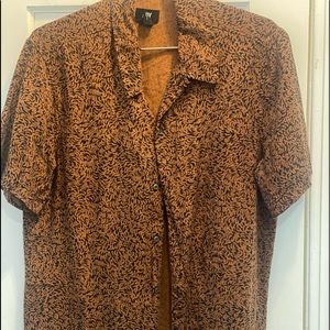 Mens M Brown Floral Button Up Shirt